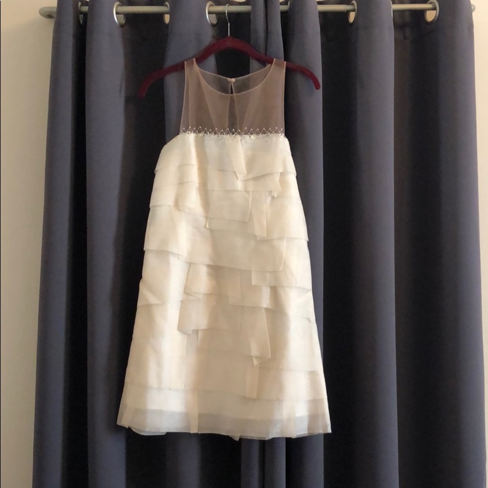 BCBG white dress with netting and sequin details
